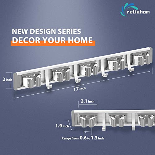 Broom Holder Wall Mount Mop Hanger Tools organizer 5Racks 4Hooks | Adjustable Mop Broom Wall Hanging Heavy duty Tools Storage Rack Space-saving for Garage,Kitchen,Laundry Room,Garden, Silver