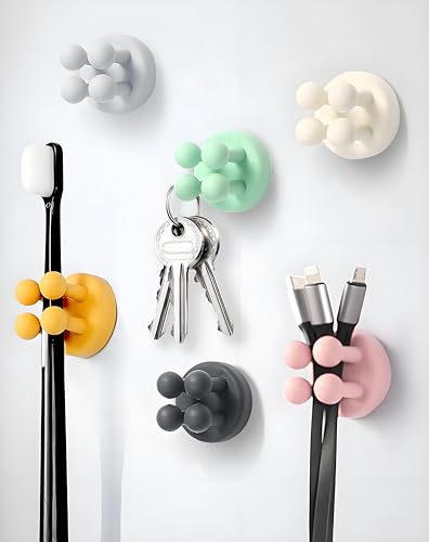 ZEZHOU Toothbrush Holders for Bathrooms Shower - 6Pcs Silicone Razor Holder Wall Mounted Self Adhesive Multifunctional Cute Hook for Kids Hanging Tooth Brush for Kitchen Living Room Office