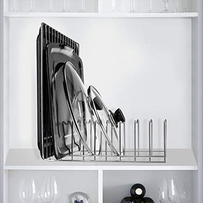 Pot Lid Organizer, Kitchen Pot Lid Rack Holder, Rest Cutting Board, Baking Sheet, Stainless Steel (Silver, 1)