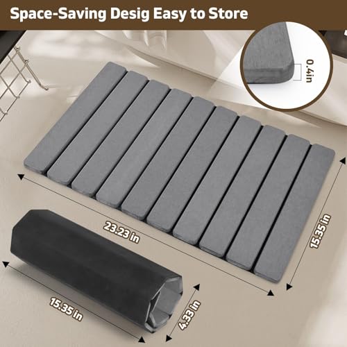 Foldable Stone Bath Mat, 2 PCS Quick-Dry Diatomaceous Earth Stone Drying Mat for Bathroom, Non-Slip Rubber Base, Shower Mat Outside Shower, Easy to Store, Easy to Clean (Grey 24"×16" & 8"x4")