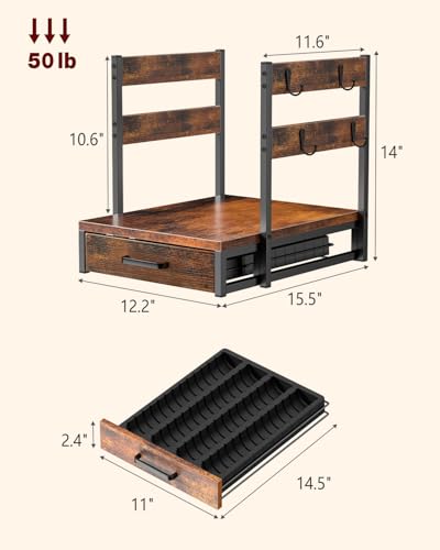Evermagin Coffee Pod Holder Compatible with Nespresso,Fit 28 Large/56 Small | Coffee Pod Organizer Drawer Station with Cup Rack, Vertuo Pod Holder for Home and Office,Rustic Brown