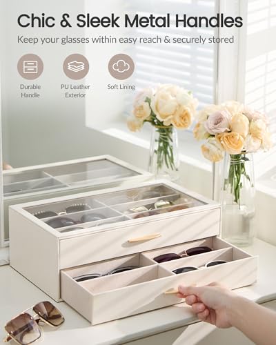 Lolalet Enlarged Sunglasses Organizer for women | Multi Eyewear Storage Box, Eye Glasses Case Display Holder with Clear Lid for Eyeglass Collection