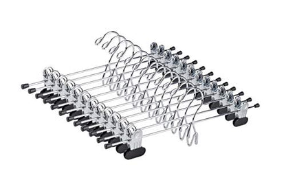 Amber Home 20 Pack Heavy Duty Metal Pants Skirt Hangers, Stackable, Adjustable Clips, Space Saving for Jeans, Slacks