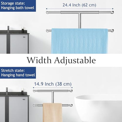 Kayfia 40'' Stainless Steel Towel Rack, Weighted Marble Base, 2 Tier | Width Adjustable Taller Design, Brushed Stainless Steel Finish, Stable Weighted Base, Suitable For Multiple Bathroom Spaces