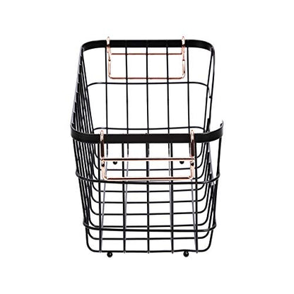 Amazon Basics Stackable Metal Wire Rectangular Storage Baskets for Kitchen, Bathroom or Pantry Organizing, 2 Count, Black