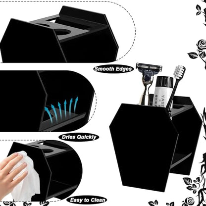 Gothic Decor Coffin Toothbrush Holders for Bathrooms - Black Acrylic Halloween Goth Bathroom Decor, Spooky Halloween 3 Slots Toothbrush and Toothpaste Holder, Halloween Decor Oddities and Curiosities