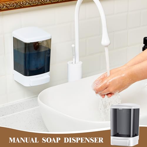 Hushee 2 Pcs Commercial Soap Dispenser Hand Wall Mounted Bathroom 33.8oz/1000ml Manual Soap Dispenser Liquid Containers with Pump Black Shower Plastic Wash Wall Container Shampoo Gel for Kitchen Hotel