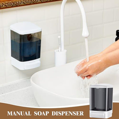 Hushee 2 Pcs Commercial Soap Dispenser Hand Wall Mounted Bathroom 33.8oz/1000ml Manual Soap Dispenser Liquid Containers with Pump Black Shower Plastic Wash Wall Container Shampoo Gel for Kitchen Hotel