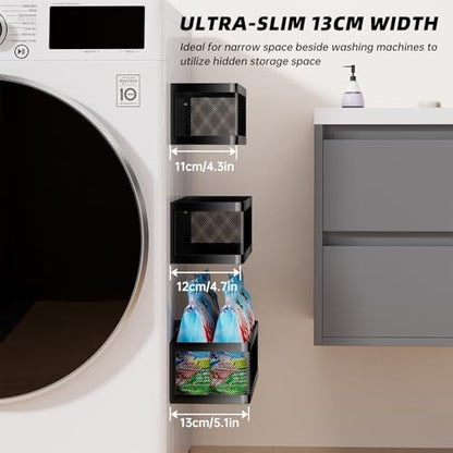 3 Pack Magnetic Shelves for Washing Machine，Laundry Organizer | Super Heavy Duty，Strong Hold Magnetic Baskets，Multipurpose Magnetic Laundry Organizer & Spice Rack for Refrigerator