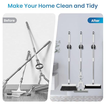 Broom Holder Wall Mount, 12PCS Broom Hanger Wall Mount, Stainless Steel Heavy Duty Mop Holder Broom Mop Hanger Wall with Screws, Garden Outdoor Tool Organizer Rack Broom Hanger (Black)
