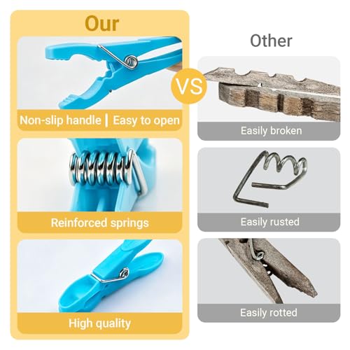 48 Pcs Colorful Plastic Clothes Pins with Clothespin Bag, Clothespins Basket Heavy Duty Laundry Clothes Pins Clips with Springs, Clothes Drying Line Pegs Towel Clips Picture Clips Food Clips