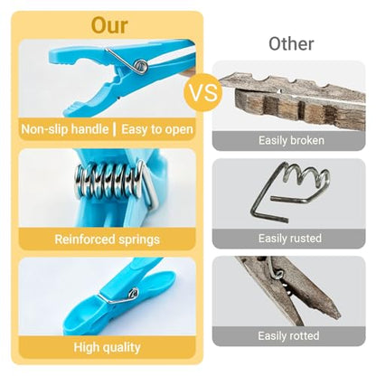 48 Pcs Colorful Plastic Clothes Pins with Clothespin Bag, Clothespins Basket Heavy Duty Laundry Clothes Pins Clips with Springs, Clothes Drying Line Pegs Towel Clips Picture Clips Food Clips