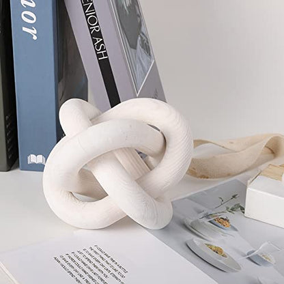 Jlong Wood Knot Decor Chain Link Modern Farmhouse Boho Coffee Table Accent | Hand Carved Wooden Chain Accent with 3-Link , Perfect for Coffee Table, Shelf, Mantel, Living Room, Bedroom, Office Decor