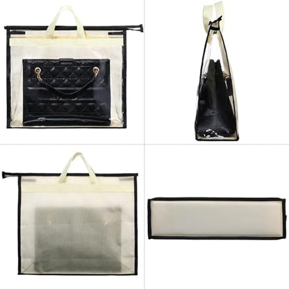 15 Packs Purse Storage Dust Bags for Handbags Clear Handbag Storage Purse Protector Bag Organizers for Handbags Cover Hanging Closet Organizer with Zipper and Handles, 3 Sizes