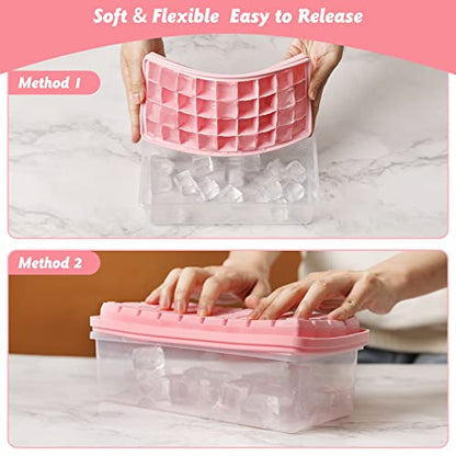 Silicone Ice Cube Tray with Leak-Proof Lid & Storage Bin for Freezer – BPA-Free 36-Piece Nugget Ice Molds, Spill-Resistant Cover & Ice Scoop Container Cover