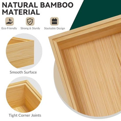Bamboo Drawer Organizer, Narrow Stackable Cutlery Tray for Kitchen, 2 Pcs Silverware & Utensil Box, 12" x 3" x 2" (Outer), 11.3" x 2.3" x 1.77" (Inner)