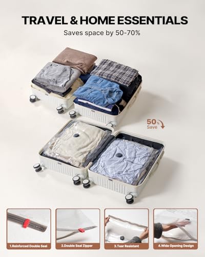 VINTAR 16 Pack Vacuum Seal Bags for Clothing Travel with Wireless Pump | Rechargeable Cordless Pump, Triple-Seal Leak-Proof, 16-Pack 4 Sizes (4J+4L+4M+4S) for Travel Luggage, Suitcase, Home Storage