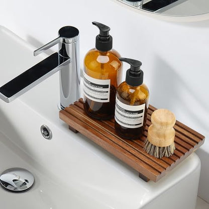 Acacia Wood Risers for Bathroom Tray Kitchen Counter Decor Sink Soap Dish | Decorative Sponge Holder for Kitchen Sink Bathroom Countertop Vanity Toilet Decor Lotion Tray Wooden Pedestal Soap Holder