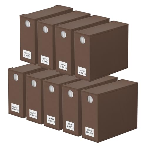 9 Pack Bed Sheet Organizers and Storage, Foldable... (9 Count | Brown | Fabric)