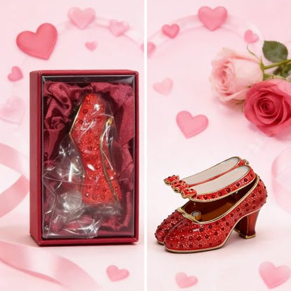 Ruby Slipper Trinket Box Jewelry Box, Gifts for Her, Mom Gifts, Hand Painted Decorative Box with Hinged Lid, Ring Earring Holder