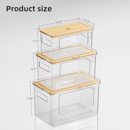 Trash Bag Holder Dispenser,Plastic Under Sink Organizer,Bamboo lid,Set of 3 | Stackable Pantry Organization,Storage Container for Kitchen Laundry Room,Set of 3 for 13/30/33 Gallon Bags
