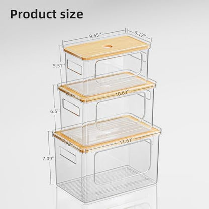 Trash Bag Holder Dispenser,Plastic Under Sink Organizer,Bamboo lid,Set of 3 | Stackable Pantry Organization,Storage Container for Kitchen Laundry Room,Set of 3 for 13/30/33 Gallon Bags