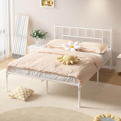 VECELO Full Metal Platform Bed Frame with Headboard, Heavy Duty Steel Slat Support, Under Bed Storage,No Box Spring Needed, Easy Assembly