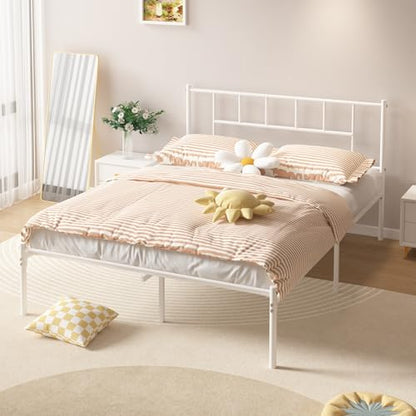 VECELO Full Metal Platform Bed Frame with Headboard, Heavy Duty Steel Slat Support, Under Bed Storage,No Box Spring Needed, Easy Assembly