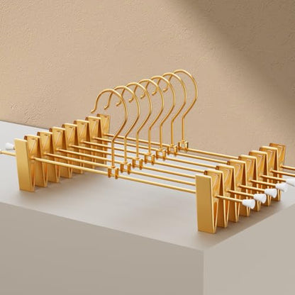 Gold Aluminum Pants Hangers,Hangers with 2-Adjustable Clip | Solid Skirt Hangers,Space Saving, Hanging Clothes Hangers,Metal Rack for Trouser