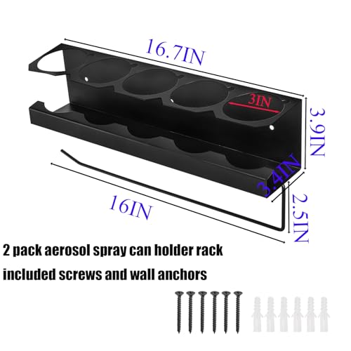 Cedilis 2 Pack Aerosol Spray Can Holder Rack with Paper Towel Holder, Wall Mounted Steel Spray Bottle Organizer, Black Spray Paint Can Holder for Garage and Workspace, Mounting Accessories Included