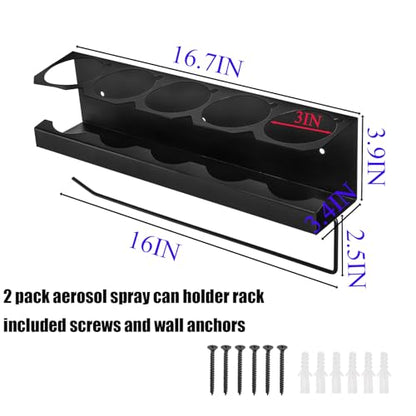 Cedilis 2 Pack Aerosol Spray Can Holder Rack with Paper Towel Holder, Wall Mounted Steel Spray Bottle Organizer, Black Spray Paint Can Holder for Garage and Workspace, Mounting Accessories Included