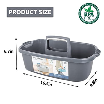 Large Cleaning Supplies Caddy Portable Shower Caddy Basket Dark Gray | Sturdy Supply Organizer with Handle Plastic Bucket Tool Storage for Bathroom Bedroom Kitchen Garden College Dorm Essentials