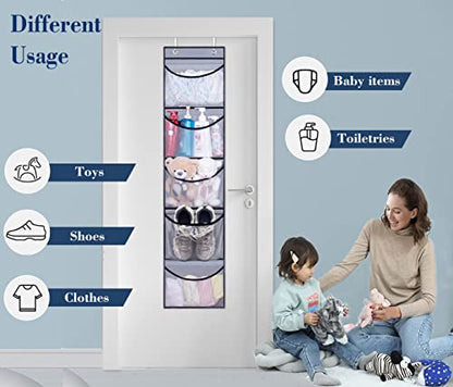 Hanging Shelves Over the Door Organizer Storage for Closet with 5 Pockets Organizer for Bedroom Bathroom, 2 Pack（Grey）