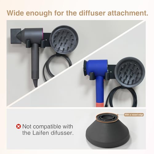 Wall-Mounted Hair Dryer Holder, Adhesive Blow Dryer Craddle | Hairdryer Cable Storage Organizer, Hair Tool Holder for Vanity, Screw Mount/Adhesive, Aluminum Alloy & ABS, Black