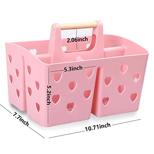 Portable Shower Caddy Plastic Shower Basket Organizer with Handle, Pink | Divided Bathroom Caddy Storage Cleanning Caddy Tote for College, Dorm Room, Kitchen