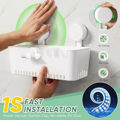 LUXEAR Shower Caddy Suction Cup Shower Basket 2 Pack, NO-Drilling Removable Plastic Shower Shelf Organizer for Bathroom Storage & Kitchen Max Hold 22lbs,Waterproof,One Second Installation Shower Rack