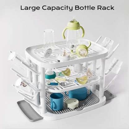 Baby Bottle Drying Rack,3-Tier Large Capacity Countertop Organizer with 360° Ventilation, Removable Drip Tray, Non-Slip Base – Easy to Clean Bottle Holder for Baby Accessories