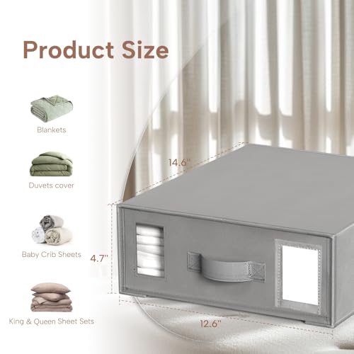 Bed Sheet Organizers and Storage, 6 Pack Foldable Linen Closet Organizer Box – Bedding Holder for Sheet Set (King/Queen Sizes), Duvet Covers, Blankets (Grey)