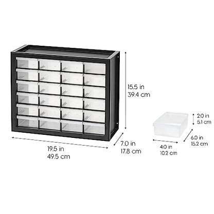IRIS USA 24-Drawer Plastic Storage Cabinet, Teacher Toolbox, Garage, Black | Wall mountable, Stackable, Small Business Scrapbook Art Balloons Building Bricks Crafts Stickers Storage