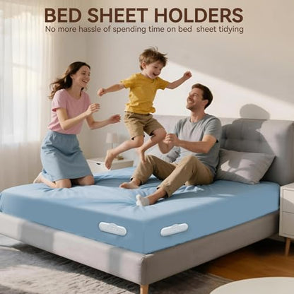 Upgraded Bed Sheet Holders Heavy Duty Straps 4Pack | Universal fit for all mattress sizes with fabric-safe sheet grippers that lock tight damage-free