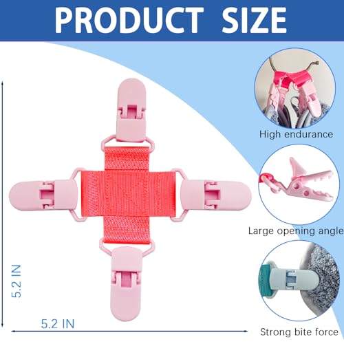 4 Pack Bed Sheet Detangler Reduces Laundry Tangles Keep Bed Sheets/Duvet Covers/Blankets from Tangling, Twisting, and Balling in Washer and Dryer, Fewer Wrinkles, Saves Time and Energy (Blue+Pink)