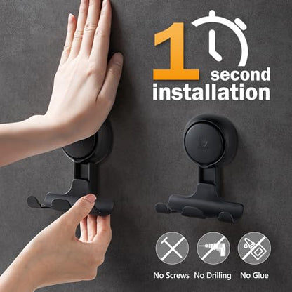 Razor Holder for Shower 2 Pack, Powerful Vacuum Suction Cup Hook for Towel, Loofah, Razor, Squeegee, Damage-Free Wall Shower Hook, Shaver Holder for Bathroom, Easy to Install and Reuse, Black