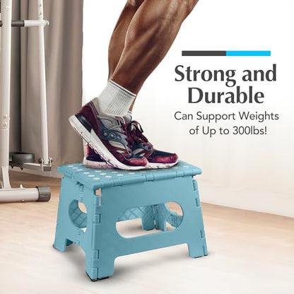Handy Laundry Folding Step Stool 9 Inch 2-Pack, Teal, Holds 300 lbs | 2-Pack, 9 Inch, Teal, Foldable Collapsible Step Stool, Non-Slip, Holds 300 lbs, Kitchen Bathroom Bedroom, Adults
