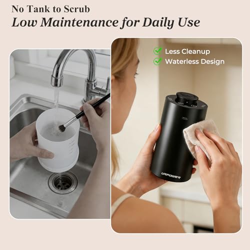URPOWER Waterless Essential Oil Diffuser Cordless Mini Scent Diffuser 20mL | Includes 2 x 20mL Hotel-Inspired Essential Oils, Rechargeable Aluminum Waterless Diffuser for Car, Home & Office, Black