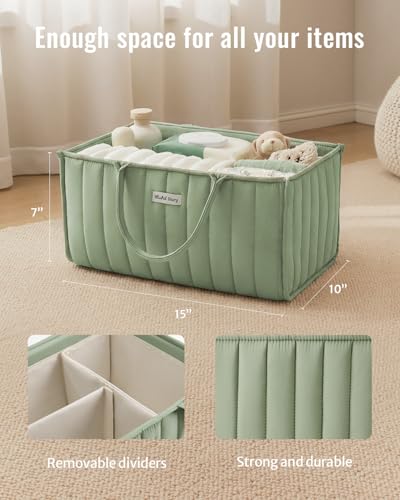 Blissful Diary Baby Diaper Caddy Organizer, Stylish Storage Basket for Newborn Essentials and Diaper Station, Gift for Baby Shower and Registry Must-Have, Sage Green