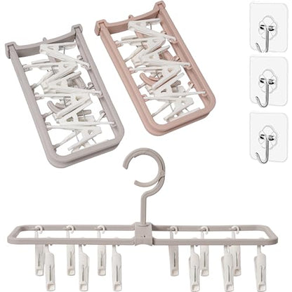 Clothes Drying Racks 2 Pack Small Folding Portable Underwear Hangers with 12 Clips 360° Rotatable Hook for Socks Drying Towels Bras Baby Clothes Gloves Plast 3 pcs Traceless Hook.