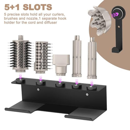 Hair Dryer Holder for Shark FlexStyle, Wall Mount with Cord Hanger | Organizer for curling wand, curlers, brushes, diffuser and attachments; space-saving accessory storage for bathroom use