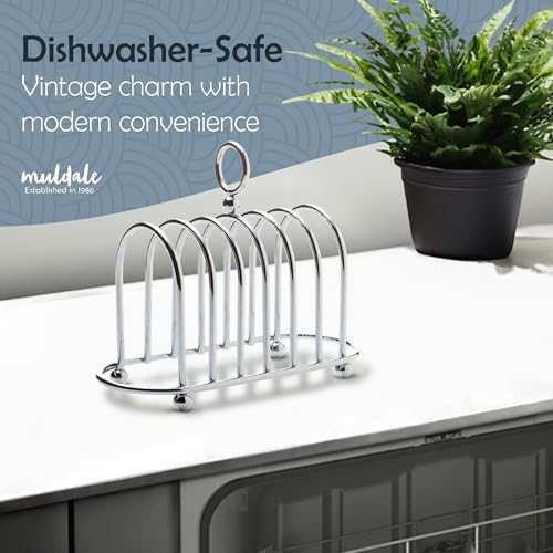 Toast Rack English Style - Victorian Chrome Holder for 6 Slices | Vintage Sturdy Stainless Steel Toast Stand with Ball Feet - British Caddy - 0.5" Wide Gap