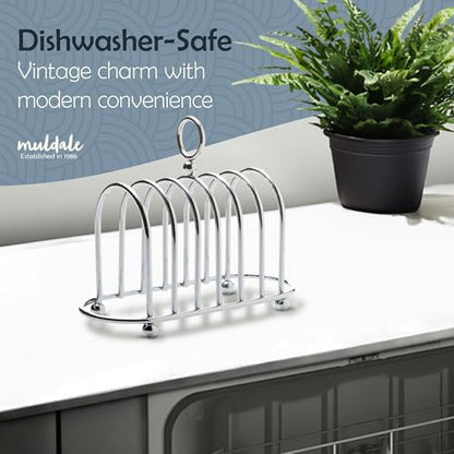 Toast Rack English Style - Victorian Chrome Holder for 6 Slices | Vintage Sturdy Stainless Steel Toast Stand with Ball Feet - British Caddy - 0.5" Wide Gap