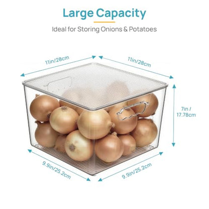 Vtopmart 4 Pack Extra Large Clear Stackable Storage Bins with Lids, 11inch Organizer Bins with Handle for Onions and Potatoes, Plastic Containers for Pantry, Freezer, Kitchen, Closet Organization